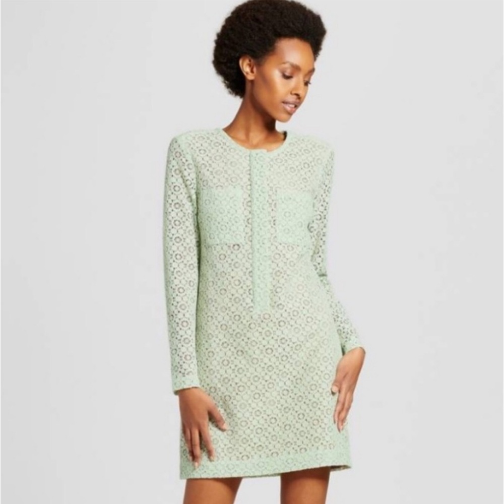 Victoria Beckham For Target Womens Mint Green Lace Long Sleeve Shift Dress Sz XS